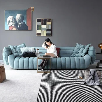 Современный Светлый Роскошный Тканевый диван с голубой Матовой технологией, Гостиная, Вилла, итальянский Минималистичный Дизайнер высокого класса, Креативный Изогнутый диван