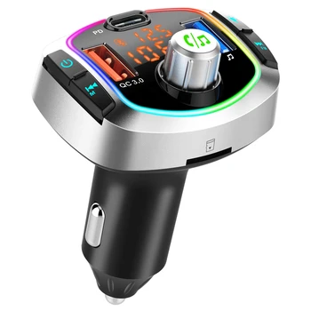 Автомобильный Bluetooth-совместимый Автомобильный комплект 5.0, FM-передатчик громкой связи, Автомобильный MP3-плеер TF/U-дисков, PD + QC3.0, Быстрая зарядка, Двойное USB-зарядное устройство