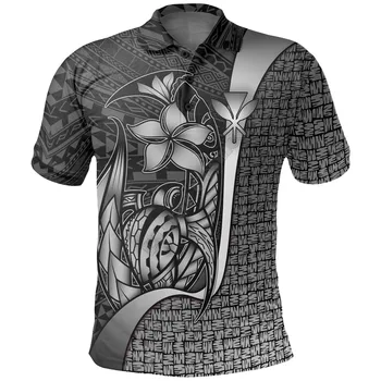 Полинезийская Гавайская рубашка поло Kanaka Maoli Белая черепаха с крючком, рубашка поло с 3D принтом, Мужская Женская летняя футболка с коротким рукавом