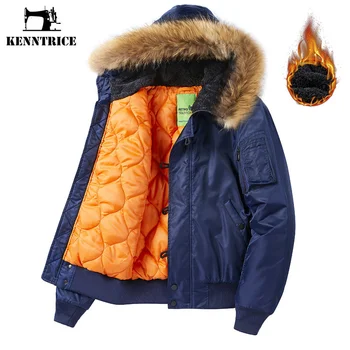 Зимняя куртка-бомбер Kenntrice, Мужские Пальто с меховым воротником на хлопковой подкладке, Одноцветное изделие, множество карманов, военные тактические куртки, одежда