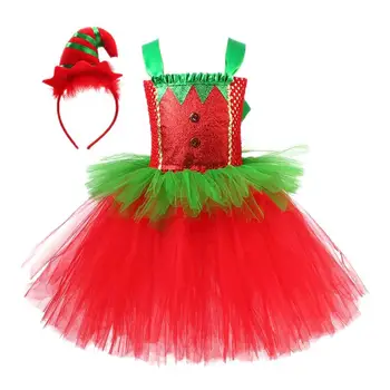 Рождественское платье-пачка для девочек, платье-пачка с эльфом без рукавов, милые рождественские костюмированные вечерние платья с головным убором для девочек