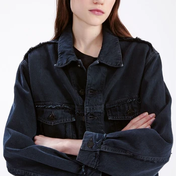2023 Весенне-летняя темно-синяя хлопковая джинсовая куртка с отворотом, женская Джинсовая куртка с высоким содержанием хлопка, 2023