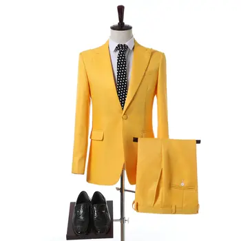 Последние модели брюк JELTONEWIN 2022 Желтый комплект из 2 предметов Мужской костюм Terno Masculino Приталенное свадебное платье Смокинг