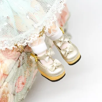 Размер обуви куклы OB11 модные милые туфли с круглой головкой и бантом, с толстым дном, с деревянной подошвой, для торта, розовые, белые, красные, черные и другие цвета