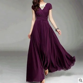 Женское элегантное шифоновое вечернее платье, сексуальное вечернее платье с глубоким V-образным вырезом и коротким рукавом, модное вечернее платье с тонкой талией, большие размеры вечерних платьев 5XL