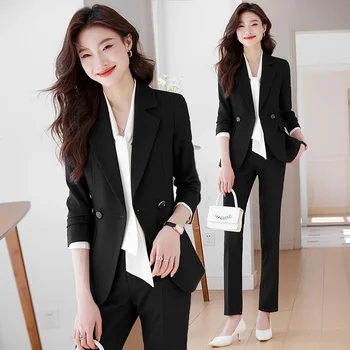 Черный пиджак для женщин, новинка весны 2023, Элегантная официальная одежда, деловой костюм, Рабочая одежда, костюм Весна