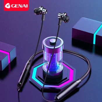 GENAI Спортивные беспроводные наушники Bluetooth с шумоподавляющим шейным ободком, магнитные наушники с микрофоном в ухе, стереофоническая басовая гарнитура
