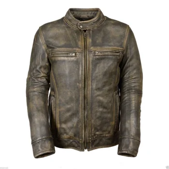 Мужская кожаная куртка Велосипедная винтажная мотоциклетная коричневая зимняя модная куртка