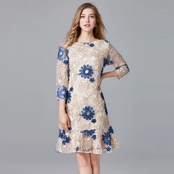 осеннее новое поступление, кружевное платье в уличном стиле с цветочным принтом, роскошное вечернее платье длиной три четверти выше колена, 14226