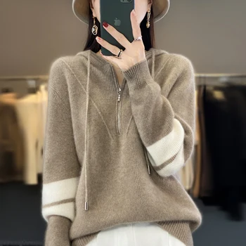 Осень и зима 2023, Новый женский кашемировый свитер, толстовка из 100% шерсти, Вязаный Пуловер, Свободный Корейский модный утолщенный топ