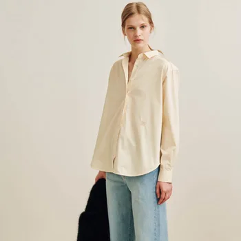 Totem-Женская Классическая рубашка с длинными рукавами из 100% чистого хлопка, Женская Белая рубашка, Женские топы, Весенне-летняя блузка