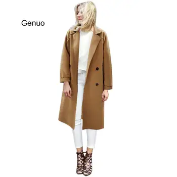 Женская Осенне-Зимняя Повседневная однотонная куртка с двойной пряжкой и пуговицами, Верхняя одежда, полушерстяной тренч, пальто, верхняя одежда