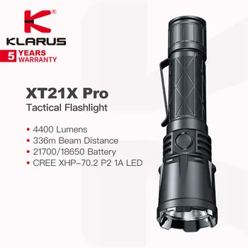 Тактический фонарь Klarus XT21X Pro с батареей 21700, дальностью луча 4400 Люмен, 336 м, Запатентованный Задний двойной переключатель, ЕГО защита