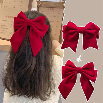 Красная заколка для волос, детский головной убор с большим бантом, Аксессуары для волос для девочек, новогодняя заколка для волос