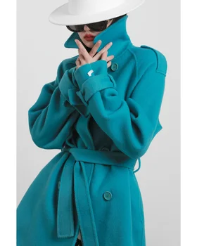 Сеульское офлайн-такое же двубортное пальто для женщин, двусторонняя кашемировая шерстяная куртка 2023 года выпуска, новинка