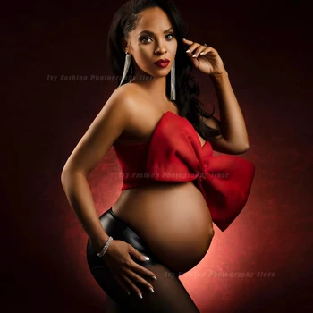 Модный Красный Наряд в стиле Большого Банта, Платье с открытыми плечами, Платье для беременных, Платье для фотосессии, Платье для фотосессии Для Женщин