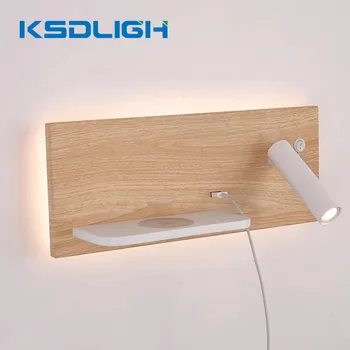 Современный светодиодный настенный светильник для чтения с поворотной полкой, простой абажур для спальни, настенные светильники с выключателем, беспроводное USB зарядное устройство