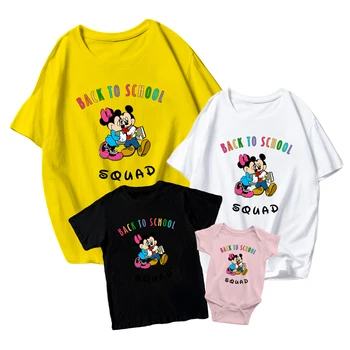 Школьная коллекция 2022 года, Летняя футболка для родителей и детей с рисунком Микки Диснея, Модный принт для взрослых, Унисекс, для девочек и мальчиков, Детские Удобные, Дикие