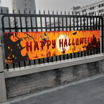 Баннер Happy Halloween Длиной 250 см, подвесной баннер со страшной Тыквой, кровавым следом руки, Летучими мышами для декора вечеринки в честь Хэллоуина во дворе