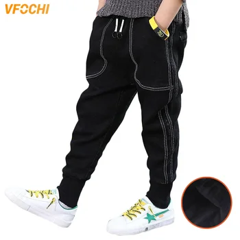 VFOCHI, Новые джинсы для мальчиков от 4 до 14 лет, вельветовые брюки, осень-зима, однотонные детские брюки, подростковая одежда, брюки-карго с эластичной резинкой на талии для мальчиков