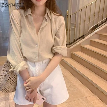 Женская рубашка абрикосового цвета с длинным рукавом Рубашка Женская Весенняя универсальная Простая базовая корейская мода, новый дизайн, уютная повседневная Ins, горячая распродажа