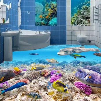 beibehang напольные Картины Высокой Четкости подводный мир Рыбы 3D 3D 3D напольная Живопись papel de parede 3d para sala atac