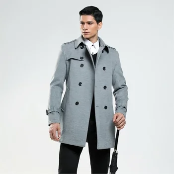Новое поступление 2023 двубортное шерстяное мужское деловое пальто с имитацией шерсти, мужская верхняя одежда в британском стиле