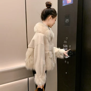 Реверсивное кашемировое пальто из натуральной кожи, травяное короткое пальто для женщин, 2022 Новое зимнее корейское шерстяное пальто