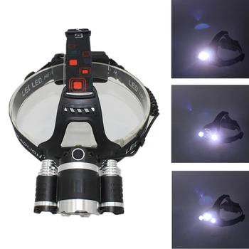 Перезаряжаемый налобный фонарь, 3x светодиодная фара 1800 Люмен, 1x XML-T6 + 2x налобный фонарь XPE для рыбалки, Охотничий фонарь Lanterna