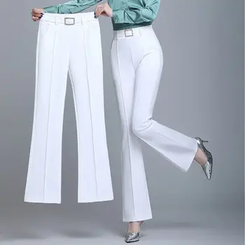 Офисные женские элегантные модные расклешенные брюки, весна-осень, бриллианты, высокая талия, универсальные однотонные женские повседневные прямые брюки 2023