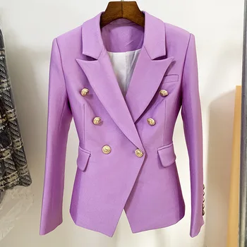 Европейские модные женские сиренево-фиолетовые блейзеры, куртки, высококачественное двубортное пальто ol A662