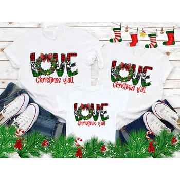 Люблю Рождество, вы все милые Одинаковые наряды для семьи, Белая футболка, Базовая футболка, Рождественский подарок, одежда для вечеринки, семейный комплект