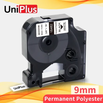 Промышленные Этикеточные Ленты UniPlus 18482 из Перманентного Полиэстера Подходят Для Dymo Rhino Pro Label Maker 4200 5200 Кассета 9 мм Черный на белом