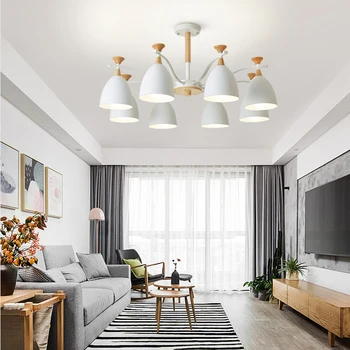 Люстра белого/зеленого/серого цвета в скандинавском стиле для гостиной, лампа E27, освещение спальни, кухонная люстра, лампа для ресторана из массива дерева