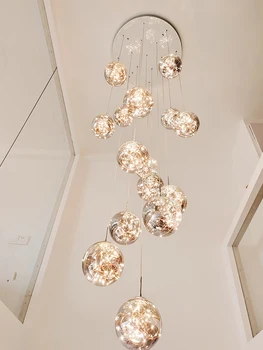 Современные светодиодные люстры для винтовой лестницы с пузырьками, Бесплатная доставка, украшение гостиной, кухни, стеклянный глобус, потолочные светильники