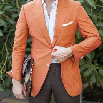 Оранжевый летний повседневный мужской Блейзер нового дизайна, приталенный, цельнокроеное пальто-смокинг, Блейзер на заказ для мужчин
