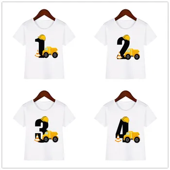 Детские Футболки для мальчиков, Топы с короткими рукавами для экскаваторов, Модная детская футболка для мальчиков 1, 2, 3, 4, 5 лет, строительные рубашки на день рождения