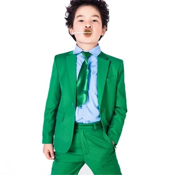 Элегантный Зеленый Костюм для мальчиков из 2 предметов, Однобортный Нагрудный карман для Свадеб, Блейзер с Кольцом, Комплект Брюк, Высококачественный Детский Смокинг