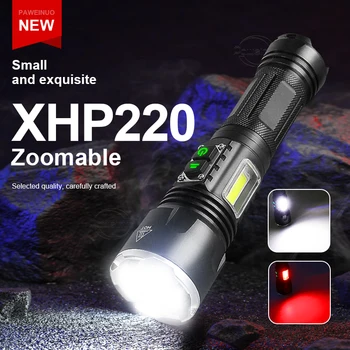 Обновите мощный светодиодный фонарик XHP220, перезаряжаемый фонарь XHP199, тактические фонари-вспышки 18650, водонепроницаемые ручные фонари для кемпинга
