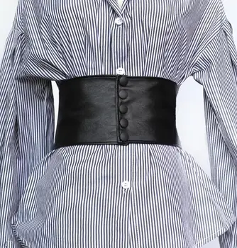 Женская мода для подиума, черные кожаные эластичные широкие пояса, женское платье, Корсеты, Пояс, украшения для ремней, широкий пояс R808