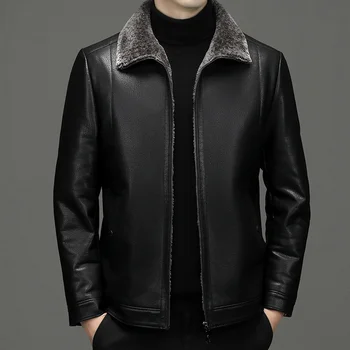 A2265, осенне-зимнее новое высококачественное мужское пуховое пальто с утолщенным мехом, Кожаная куртка, Модная Повседневная деловая куртка с отворотом