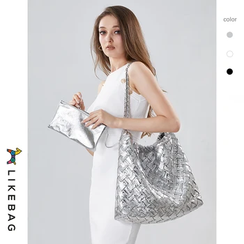 LIKEBAG2023 Новая серебряная плетеная сумка Advanced Sense большой емкости, сумка-тоут на одно плечо, сумка подмышками