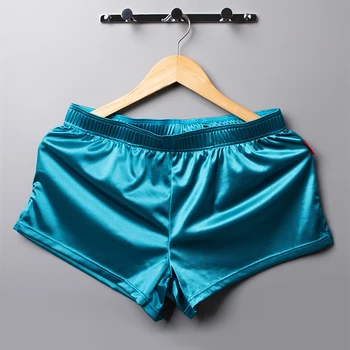 Новые сексуальные мужские атласные боксеры, шорты, Гладкая ночная одежда, Пижамы, брюки для отдыха, Высококачественное Мужское молодежное шелковое нижнее белье для сна