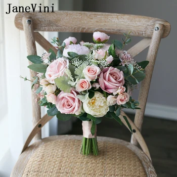 JaneVini Элегантный Свадебный Букет Из Розовых Цветов, Искусственные Шелковые Розы, Летние Свадебные Поддельные Букеты, Свадебные Аксессуары Boque Noiva