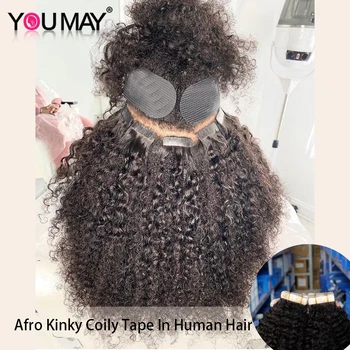 Афро-кудрявая лента для наращивания человеческих волос Для чернокожих женщин 4B4C, Клейкая лента ins, Невидимые бразильские человеческие волосы, которые вы Можете использовать