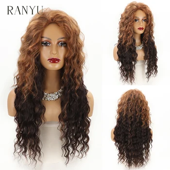 Длинные вьющиеся оранжевые синтетические парики для чернокожих женщин, ежедневный пышный кудрявый парик из натуральных каштановых светлых волос
