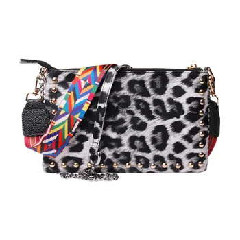 Леопардовые сумки через плечо из искусственной кожи, женская Роскошная Дизайнерская Модная сумка с заклепками, Женская Винтажная Универсальная сумка-слинг DOM1718
