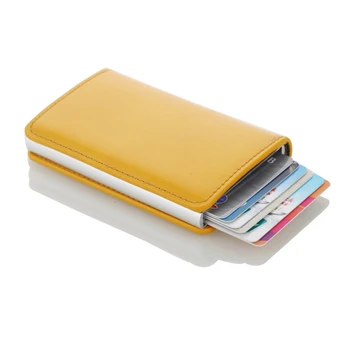 Новый RFID Блокирующий Винтажный кожаный Держатель для кредитных карт, Мужской Алюминиевый Кейс для деловых удостоверений личности, Автоматический Мужской металлический кошелек-визитница