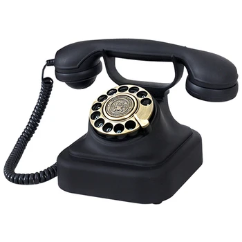 Телефон с поворотным циферблатом, механическим и электронным звонком, повторный набор, ретро Классический проводной телефон, Винтажный стационарный телефон, черный