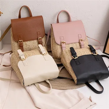 Модные соломенные сумки для женщин, мини-винтажная плетеная сумочка, женская дизайнерская нишевая сумка высокого класса, маленький рюкзак из ротанга, сплетенный